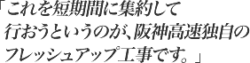 これを短期間に集約して行おうというのが、阪神高速独自のフレッシュアップ工事です。