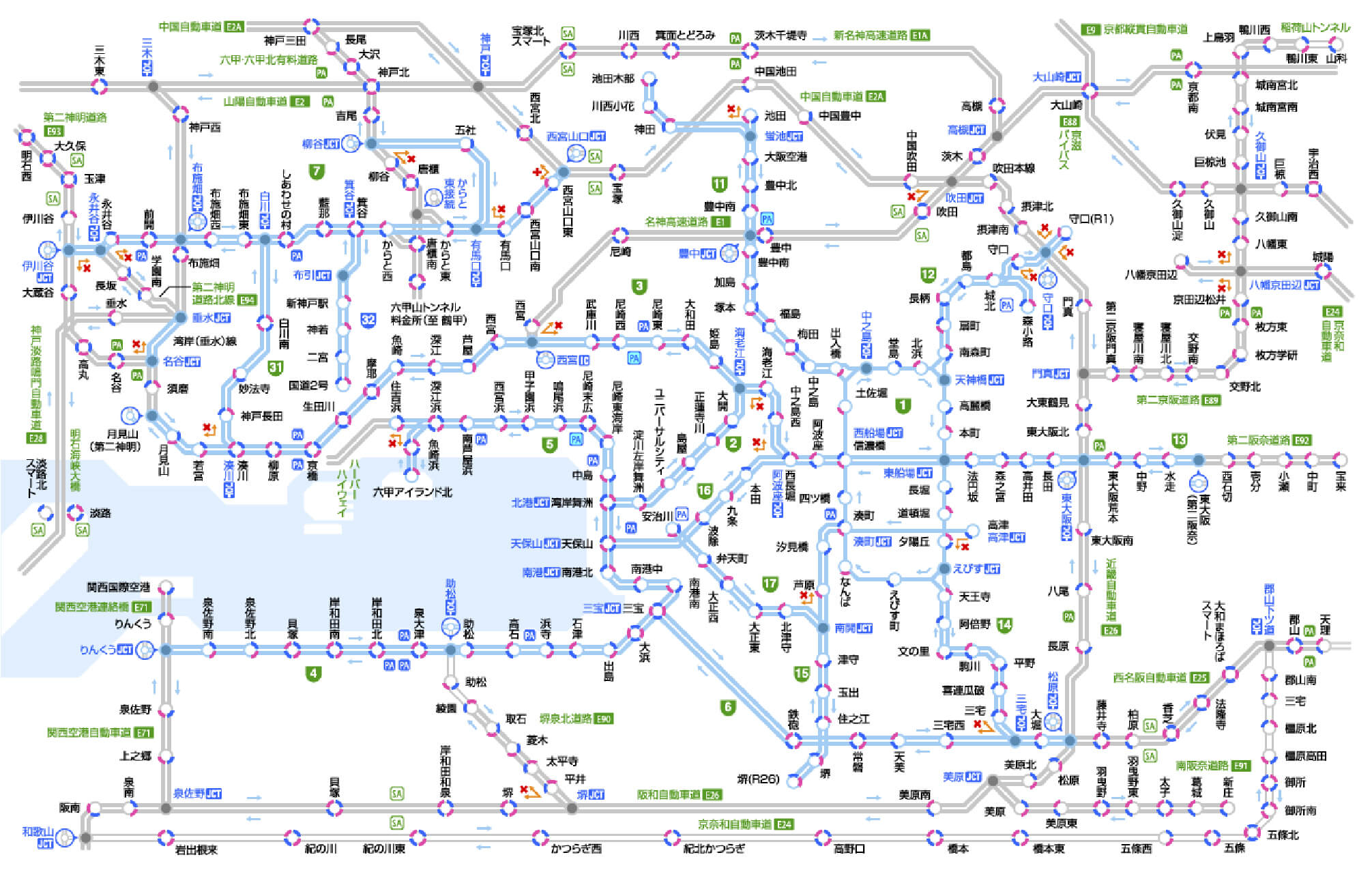 阪神高速・お出かけ乗り降りMAP