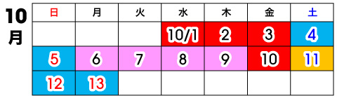 2025年10月渋滞予測カレンダー